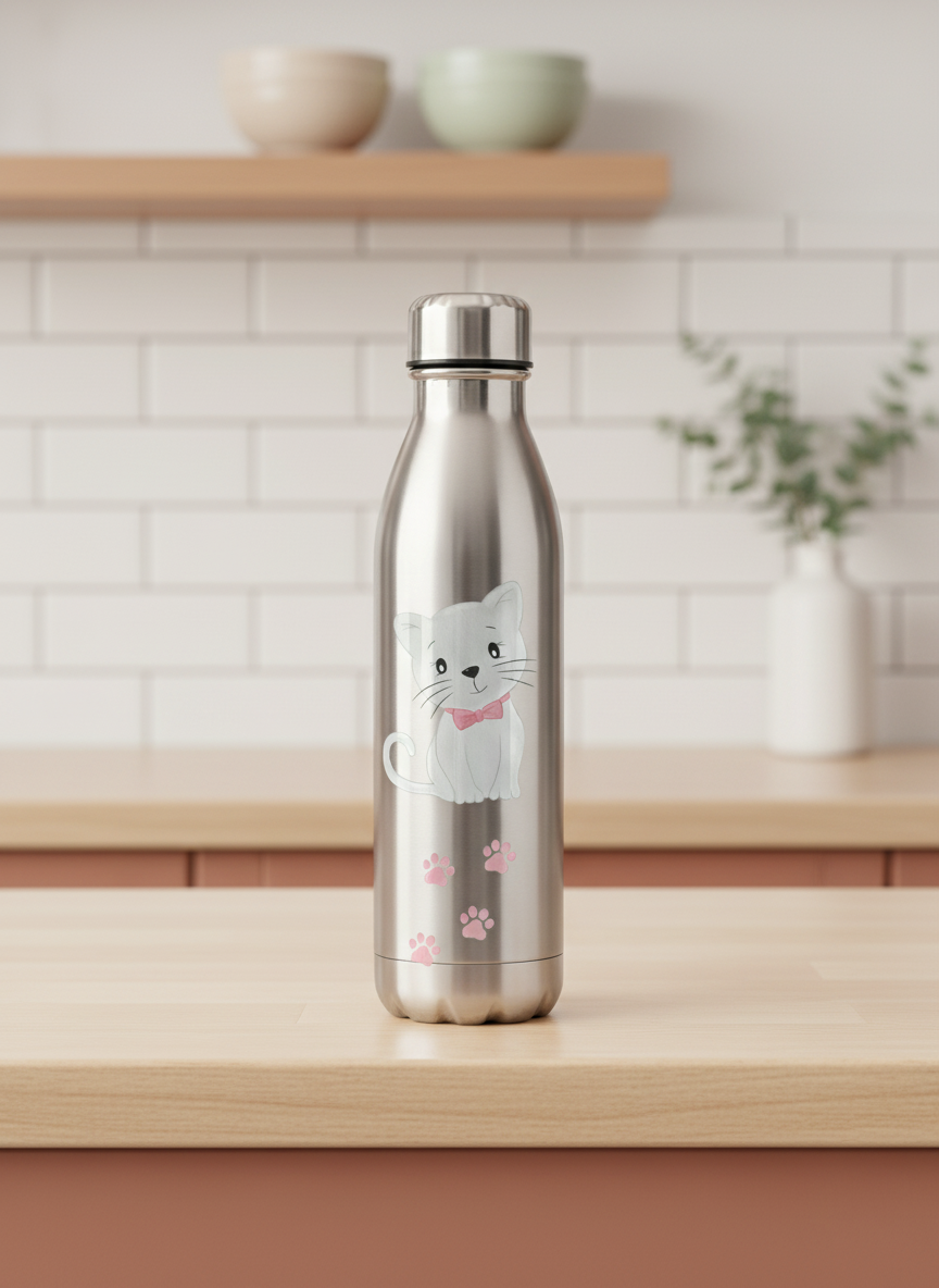 Katze auf Trinkflasche