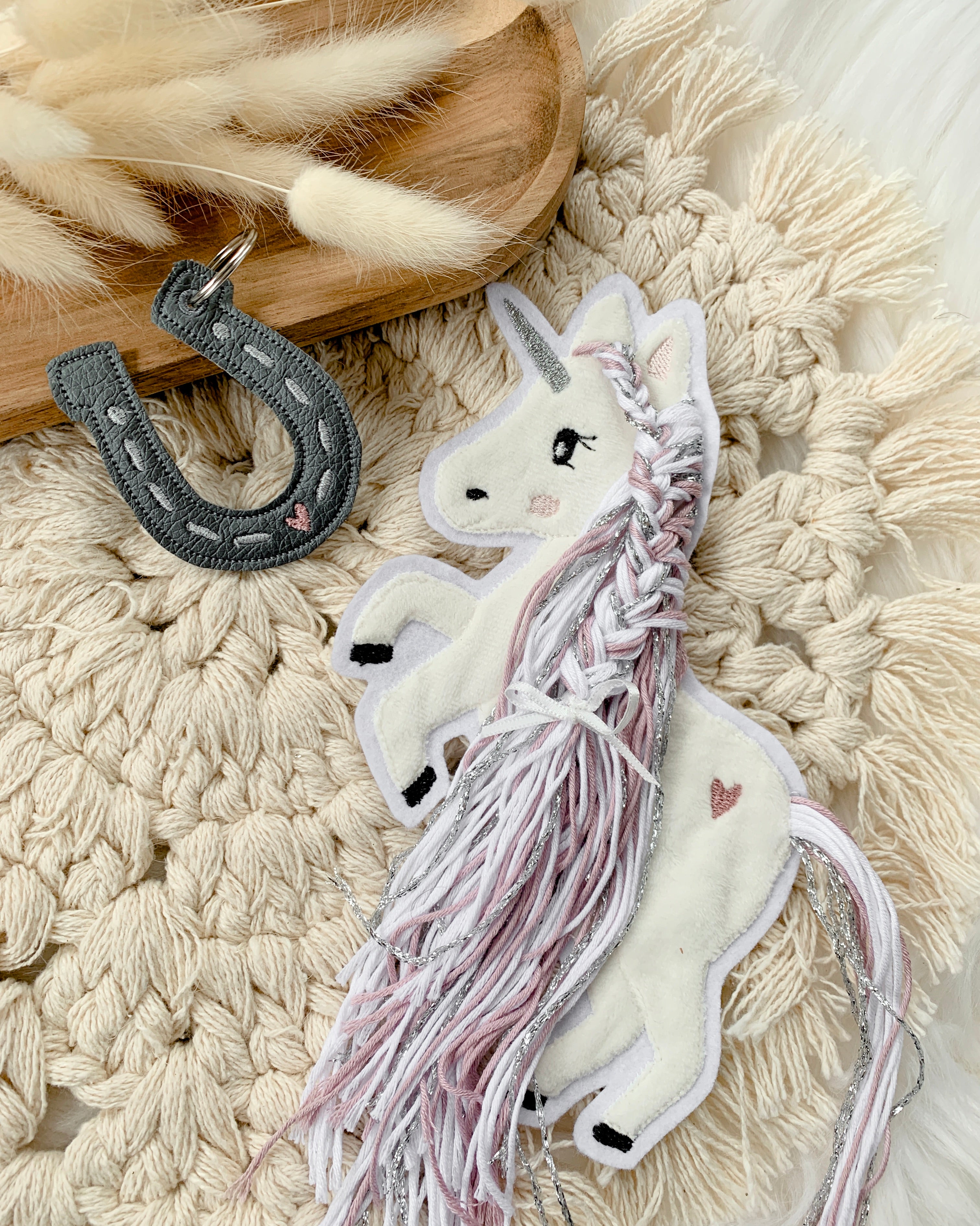 Applikation Einhorn "Ella" - Altrosa/Silber