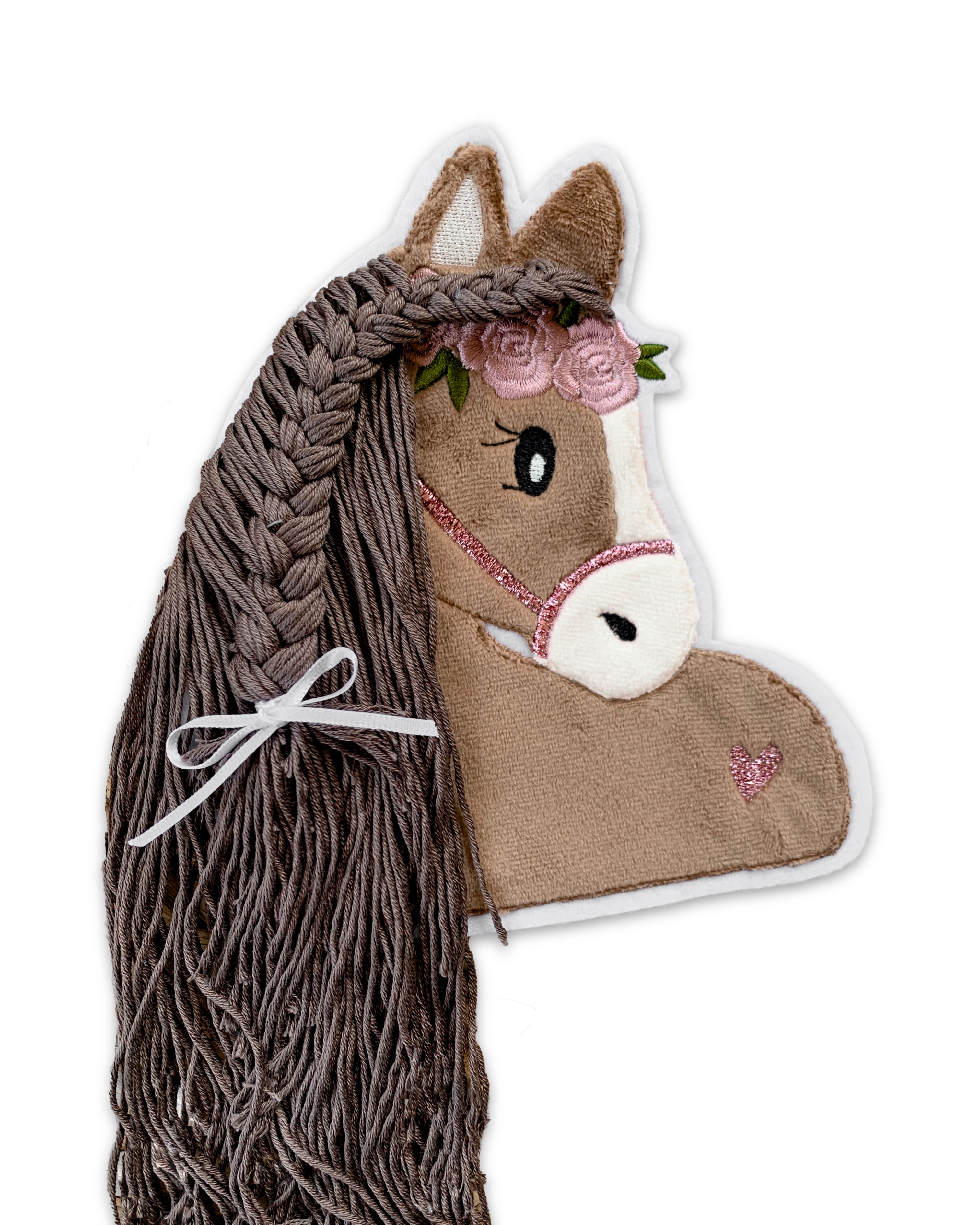 Applikation Pferd "Paula" in Rosé mit brauner Wollmähne