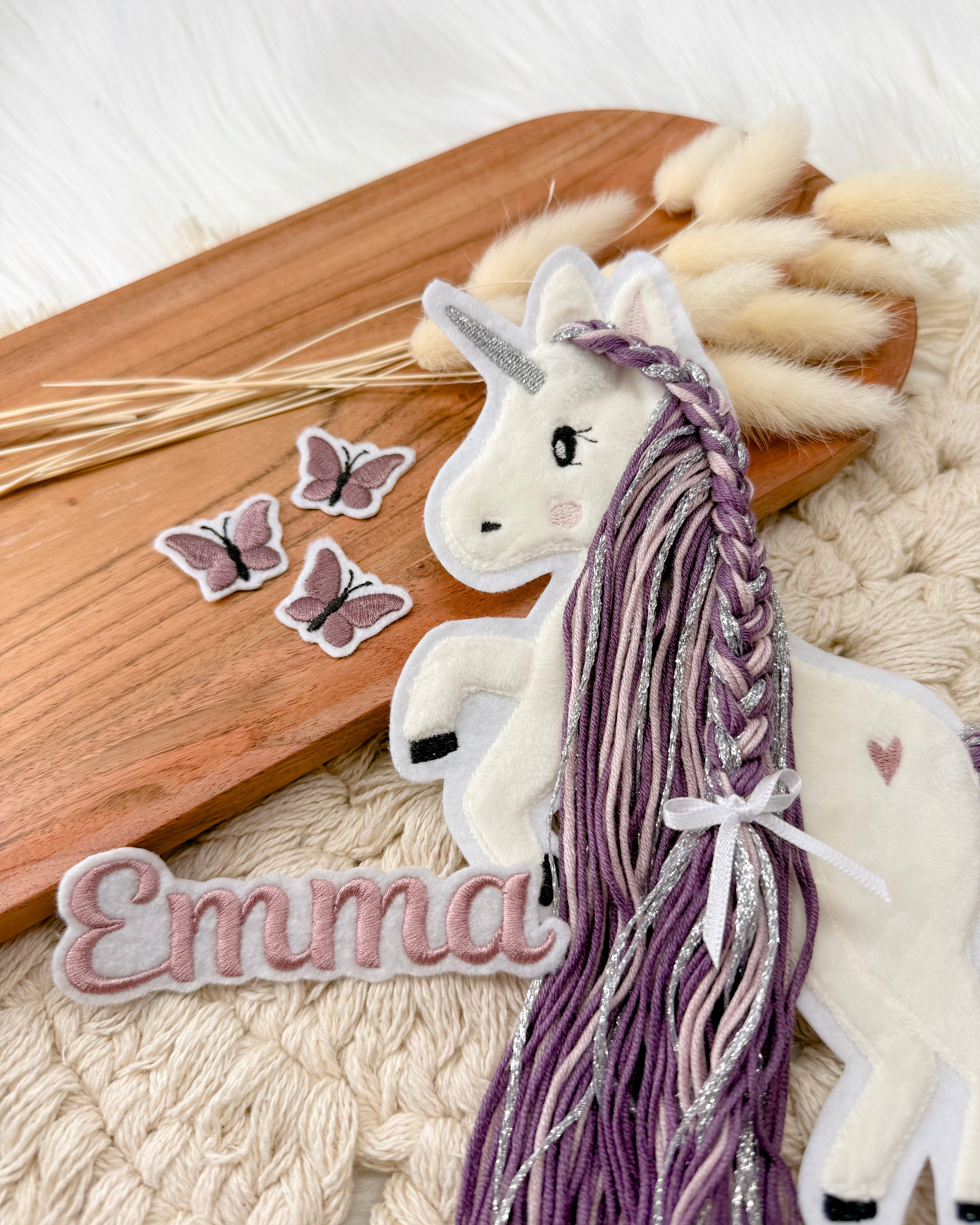 Applikation Einhorn "Ella" - Mauve/Silber