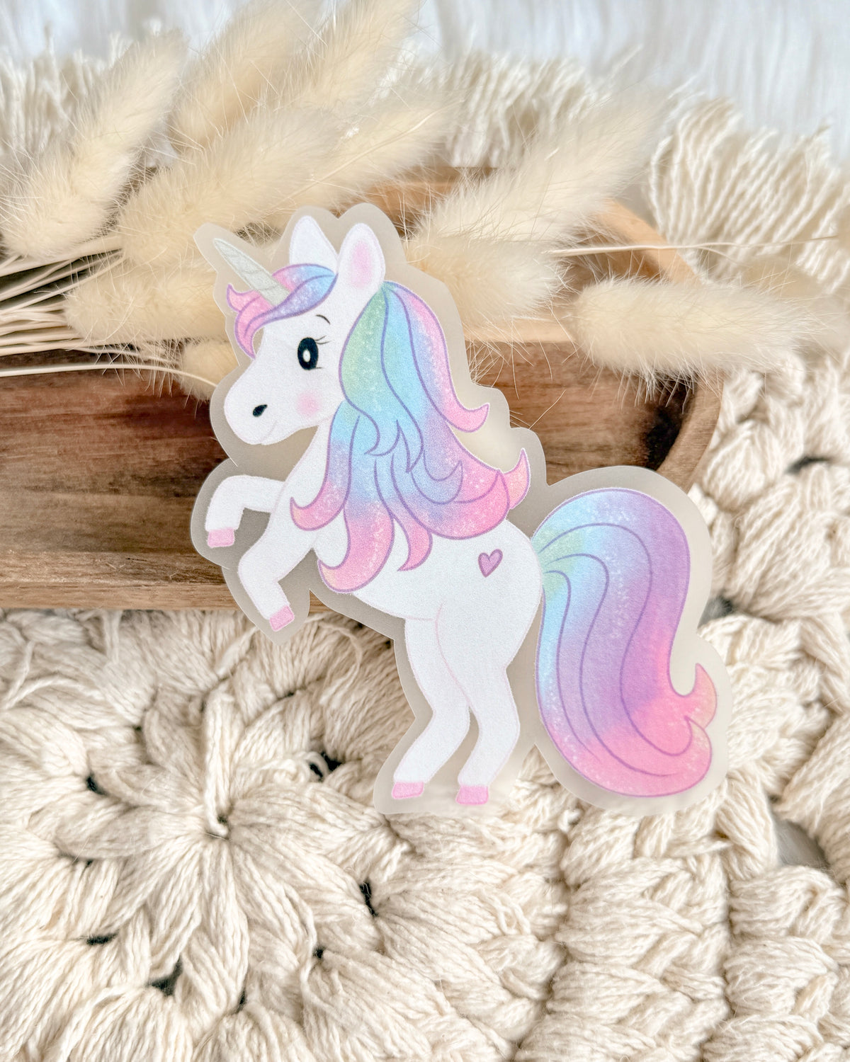 Bügelpatch Einhorn mit bunter Regenbogen Mähne