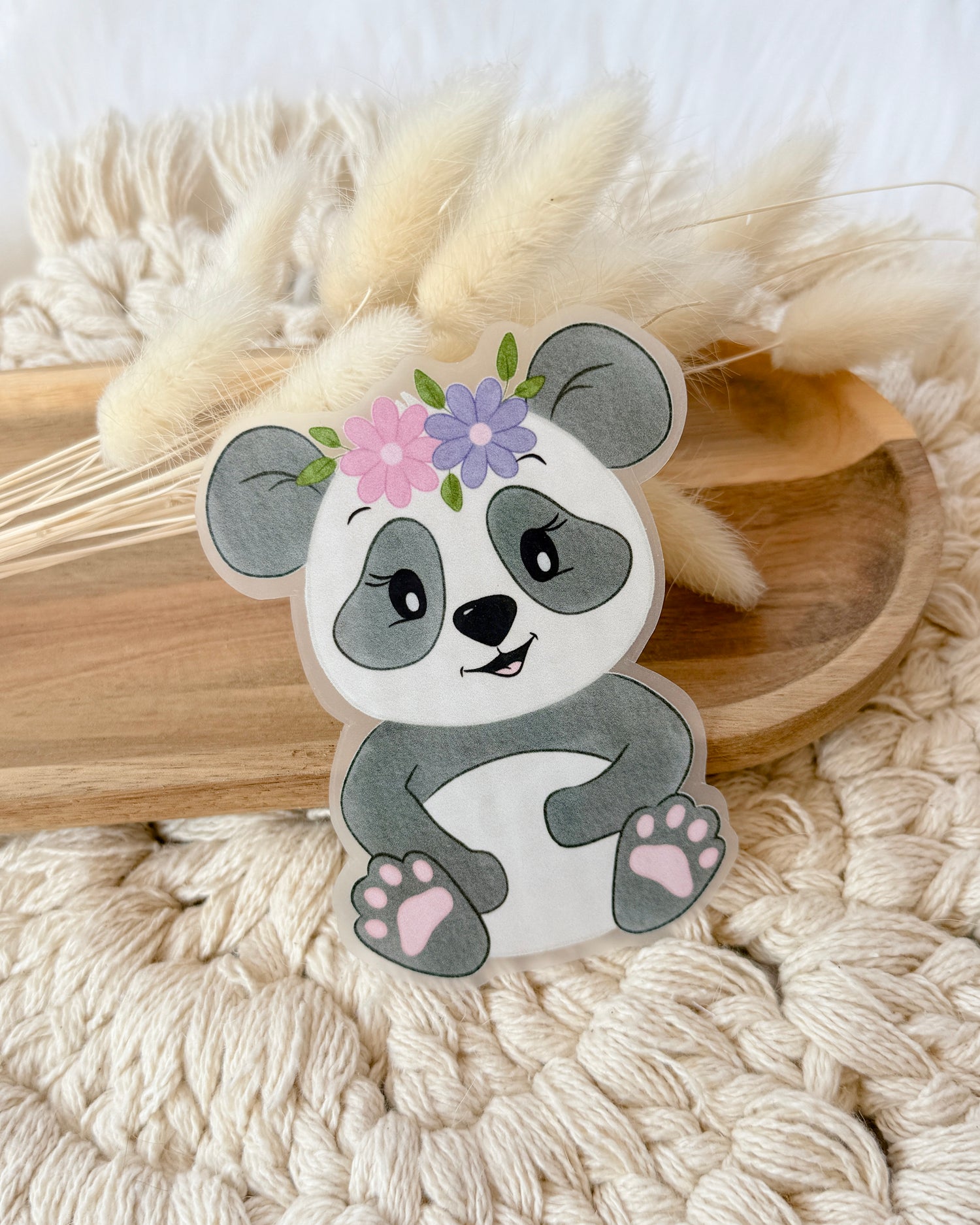 Bügelbild Pandabär mit Blumen