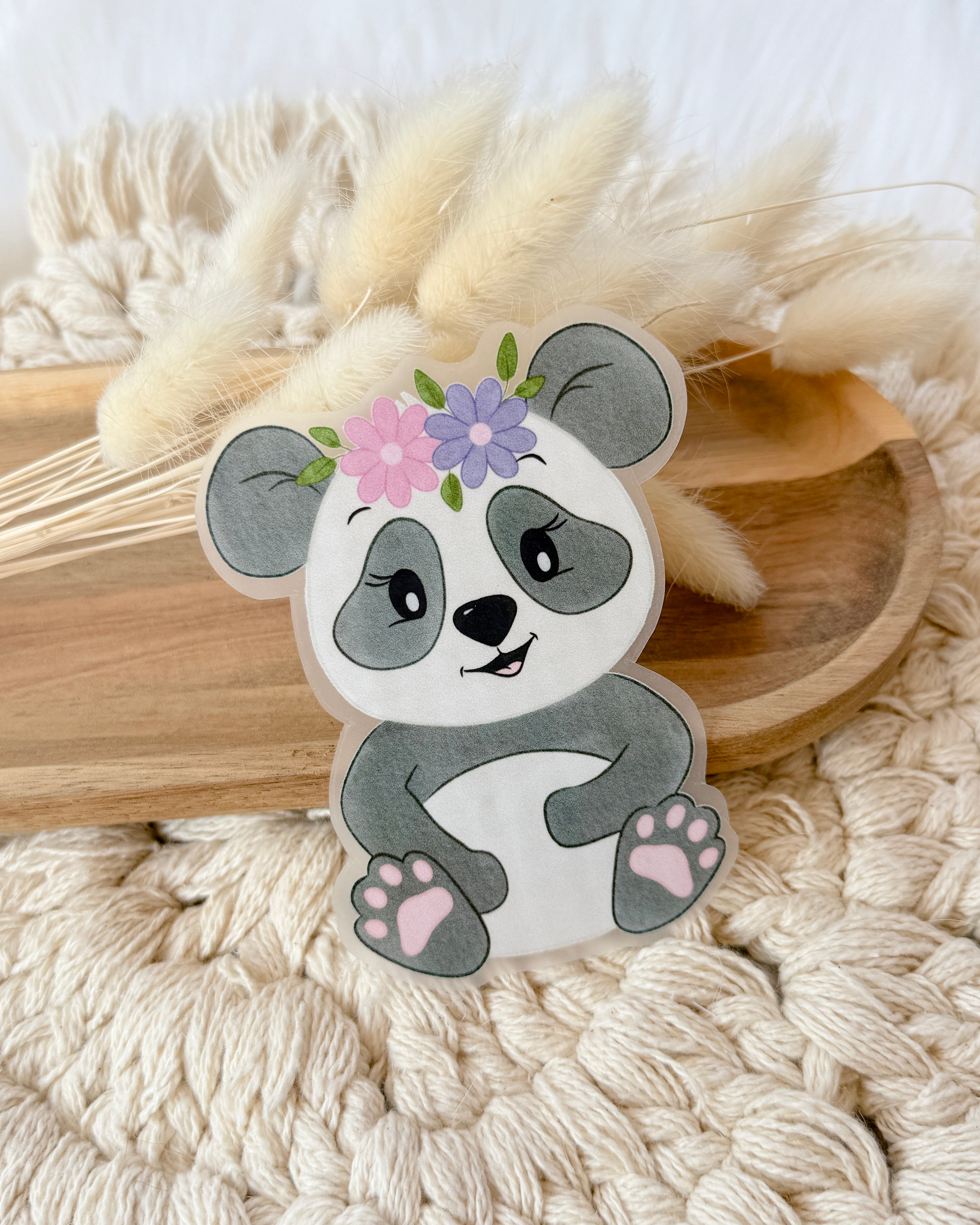 Bügelbild Pandabär mit Blumen