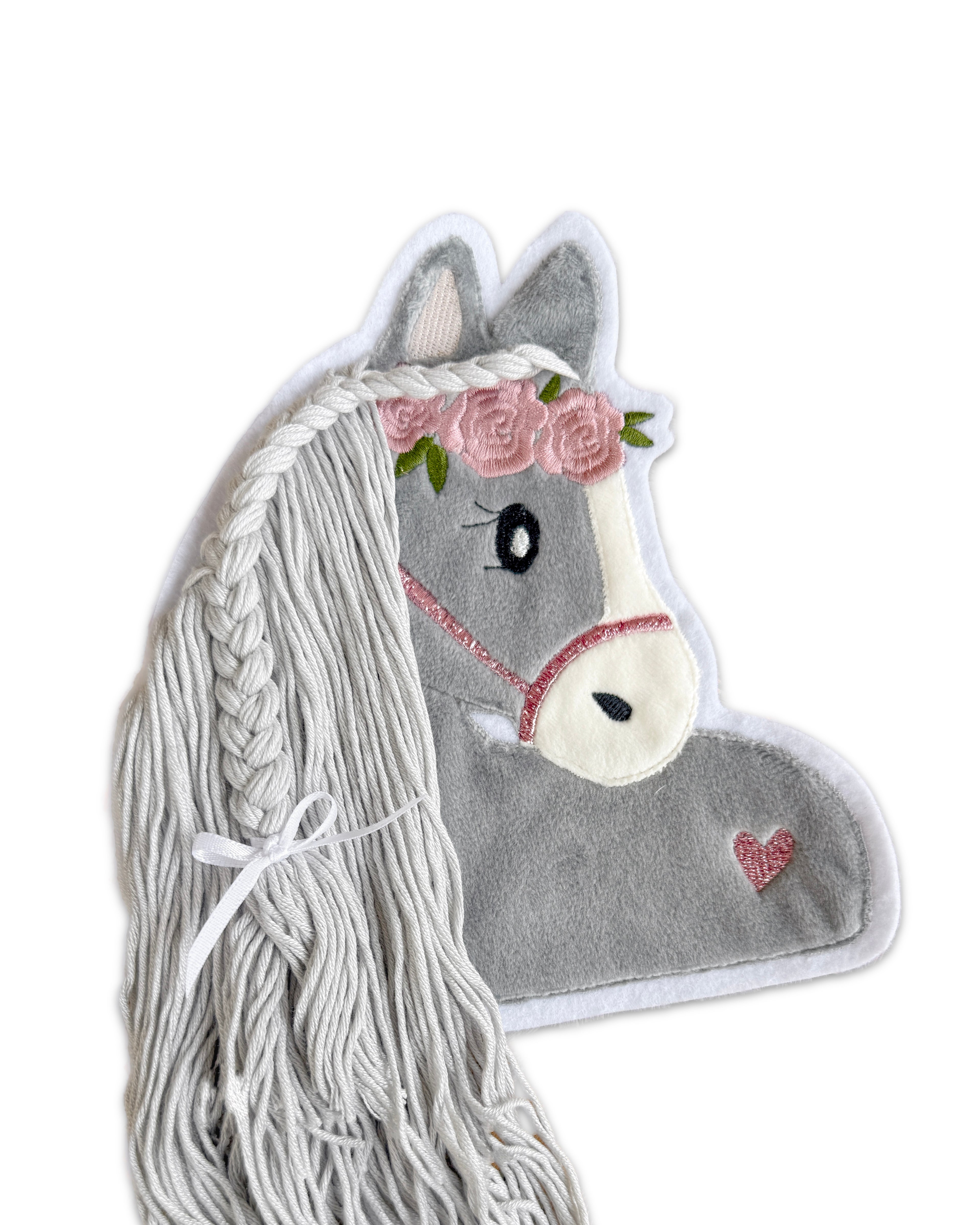 Applikation Pferd Grau mit Rosa