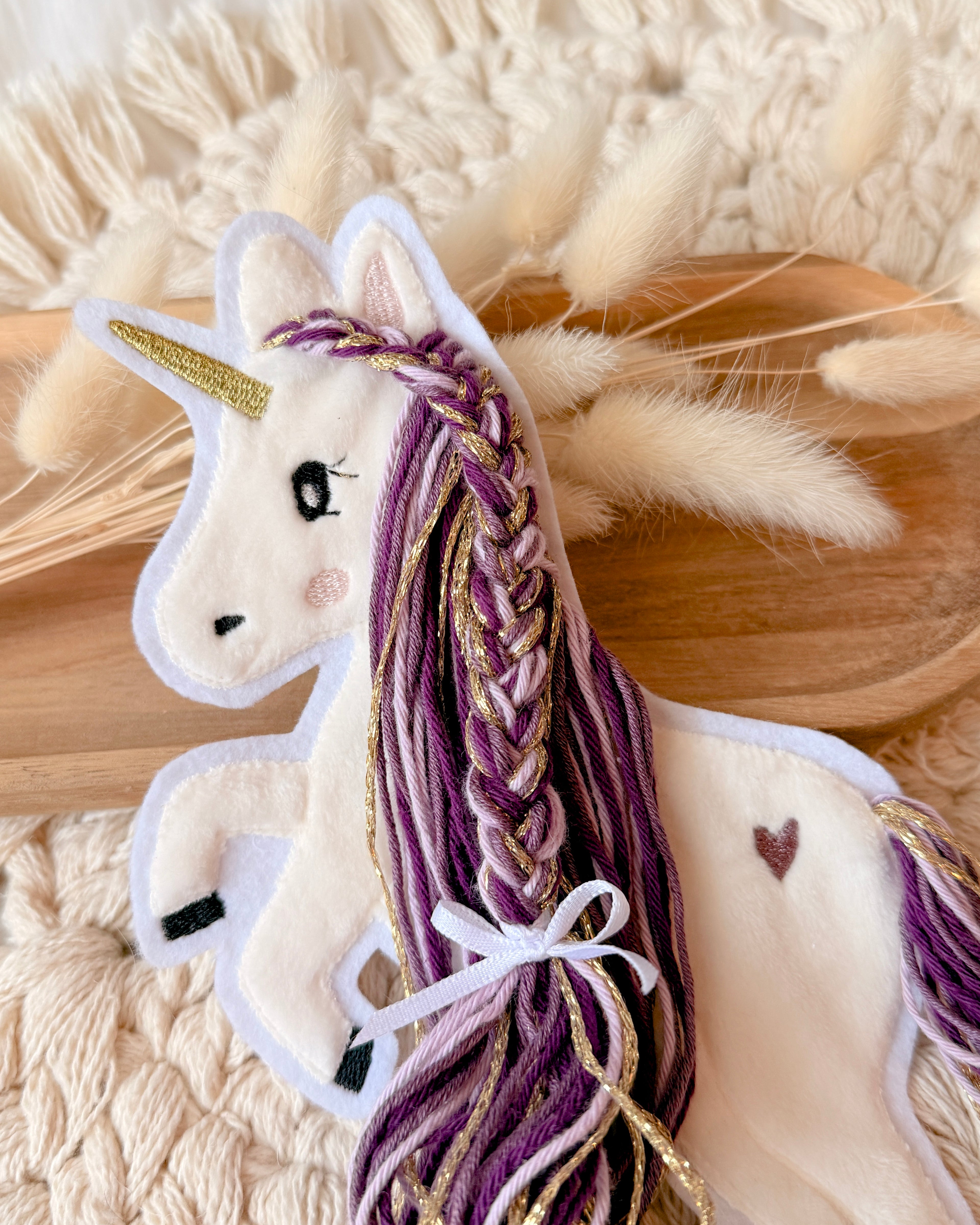 Applikation Einhorn "Ella" - Pflaume/Gold