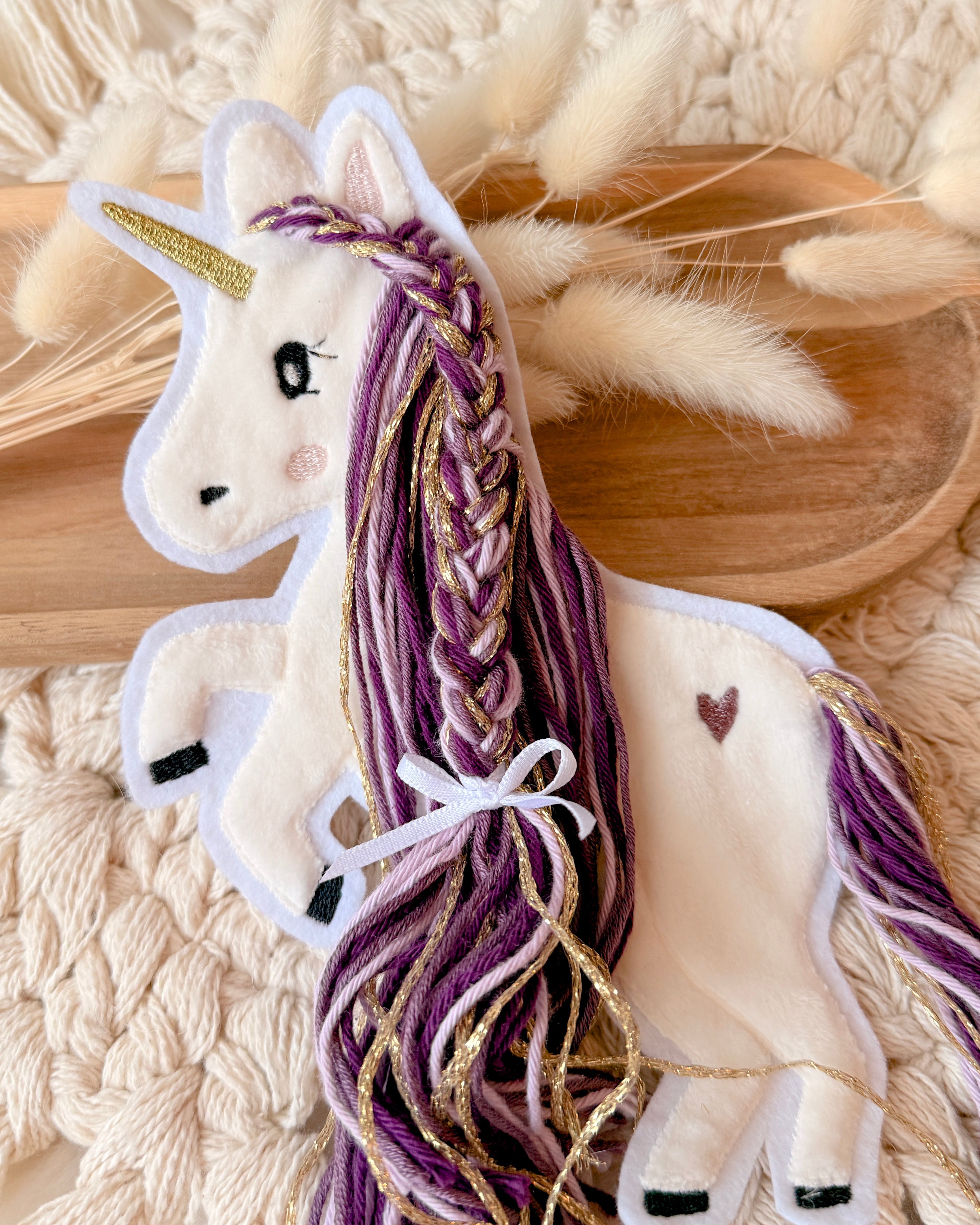 Applikation Einhorn "Ella" - Pflaume/Gold