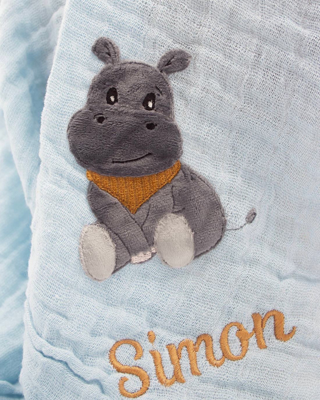 personalisiertes Musselintuch mit Hippo "Henning"