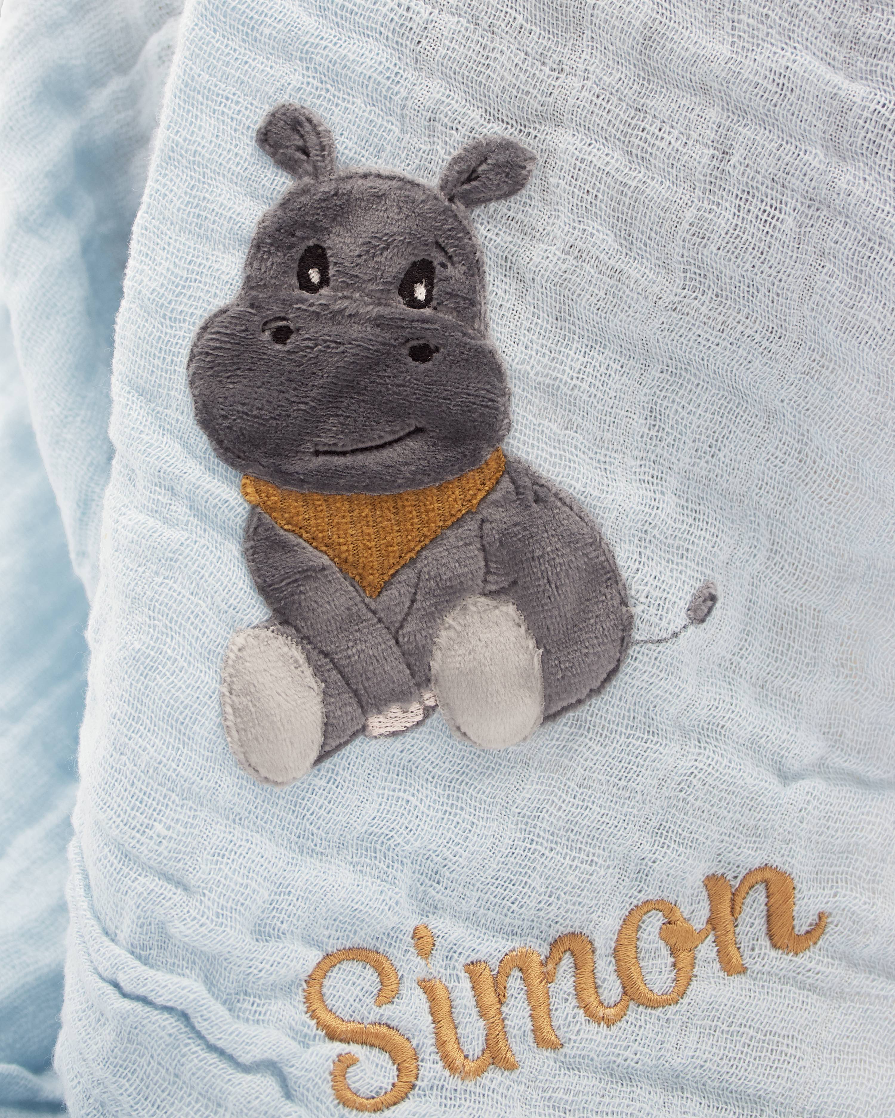 personalisiertes Musselintuch mit Hippo "Henning"