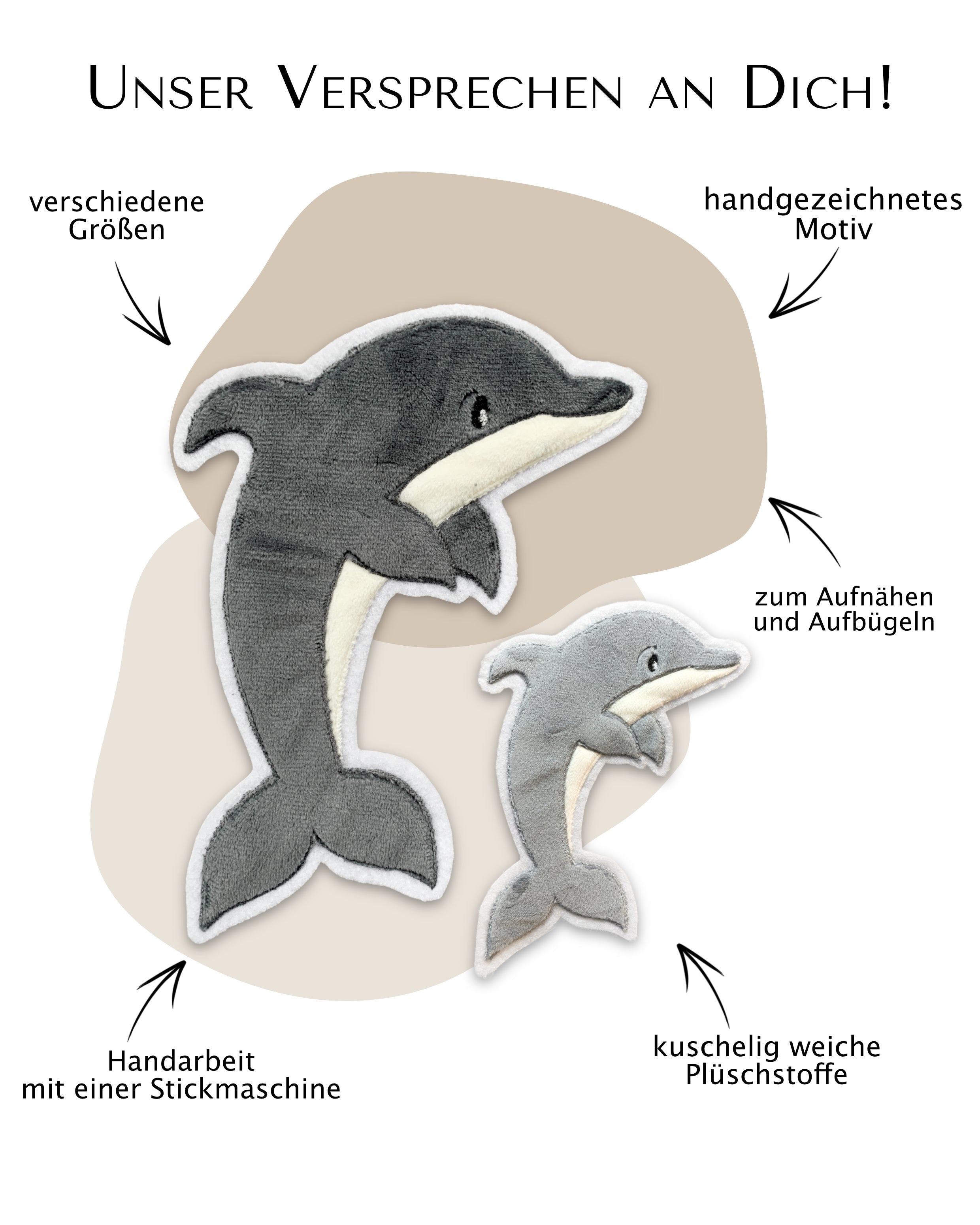 B-WARE Applikation Delfin "Daisy"- Hellgrau/Groß