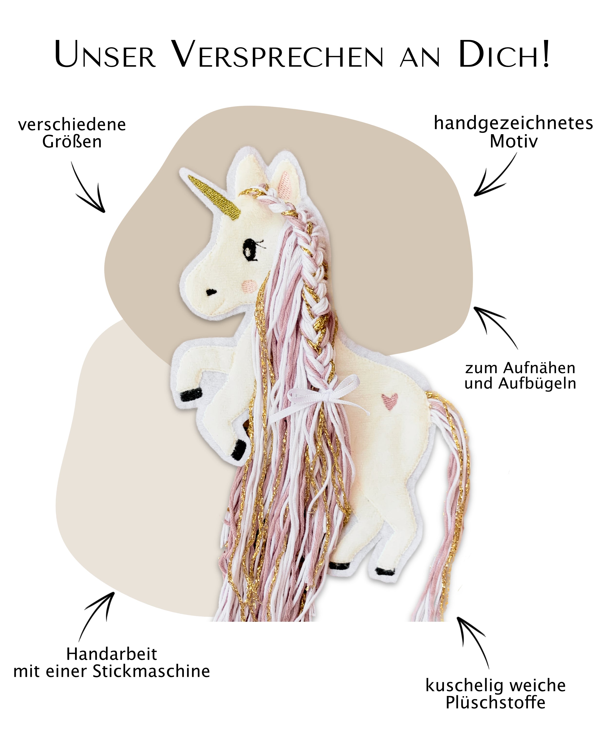 Applikation Einhorn "Ella" - Altrosa/Gold