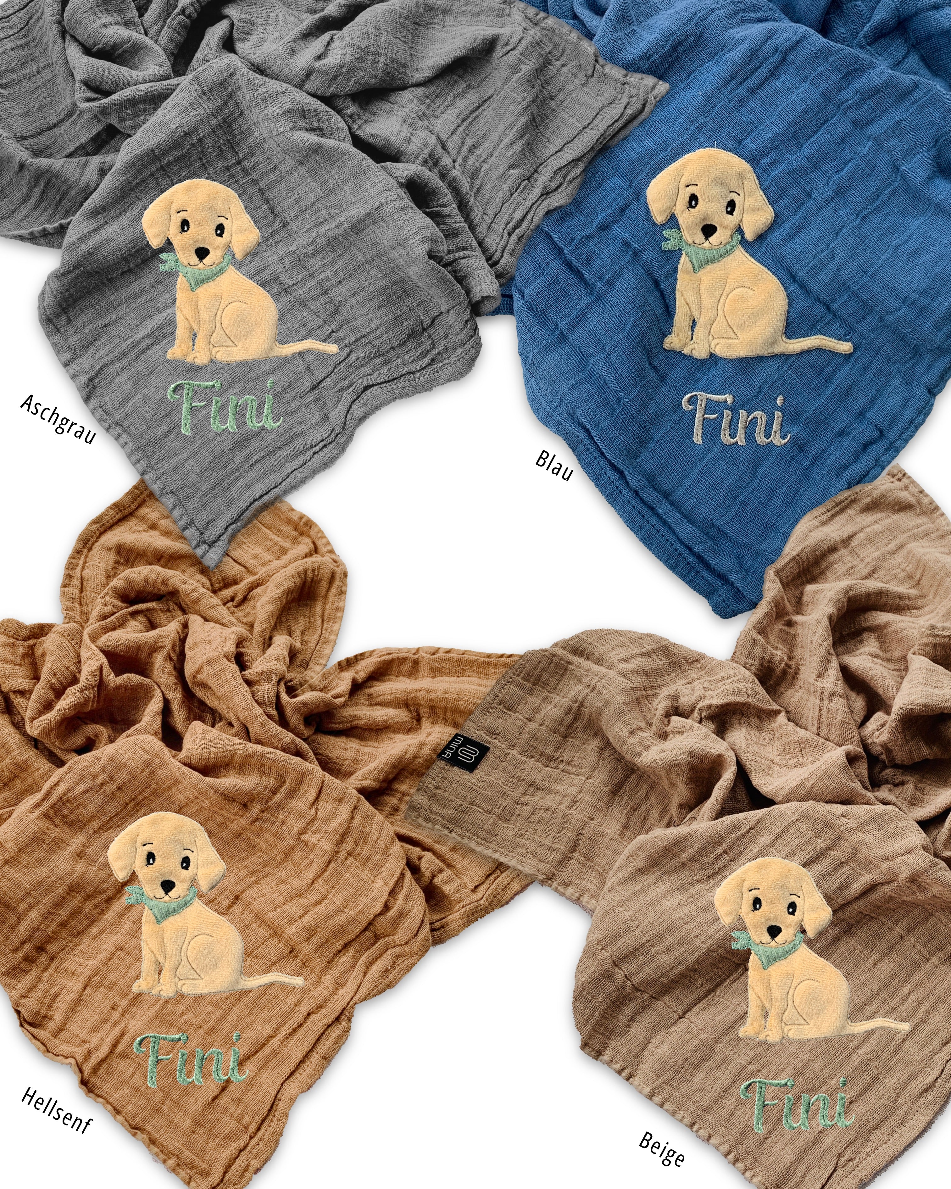 personalisiertes Musselintuch mit Hund "Herkules"