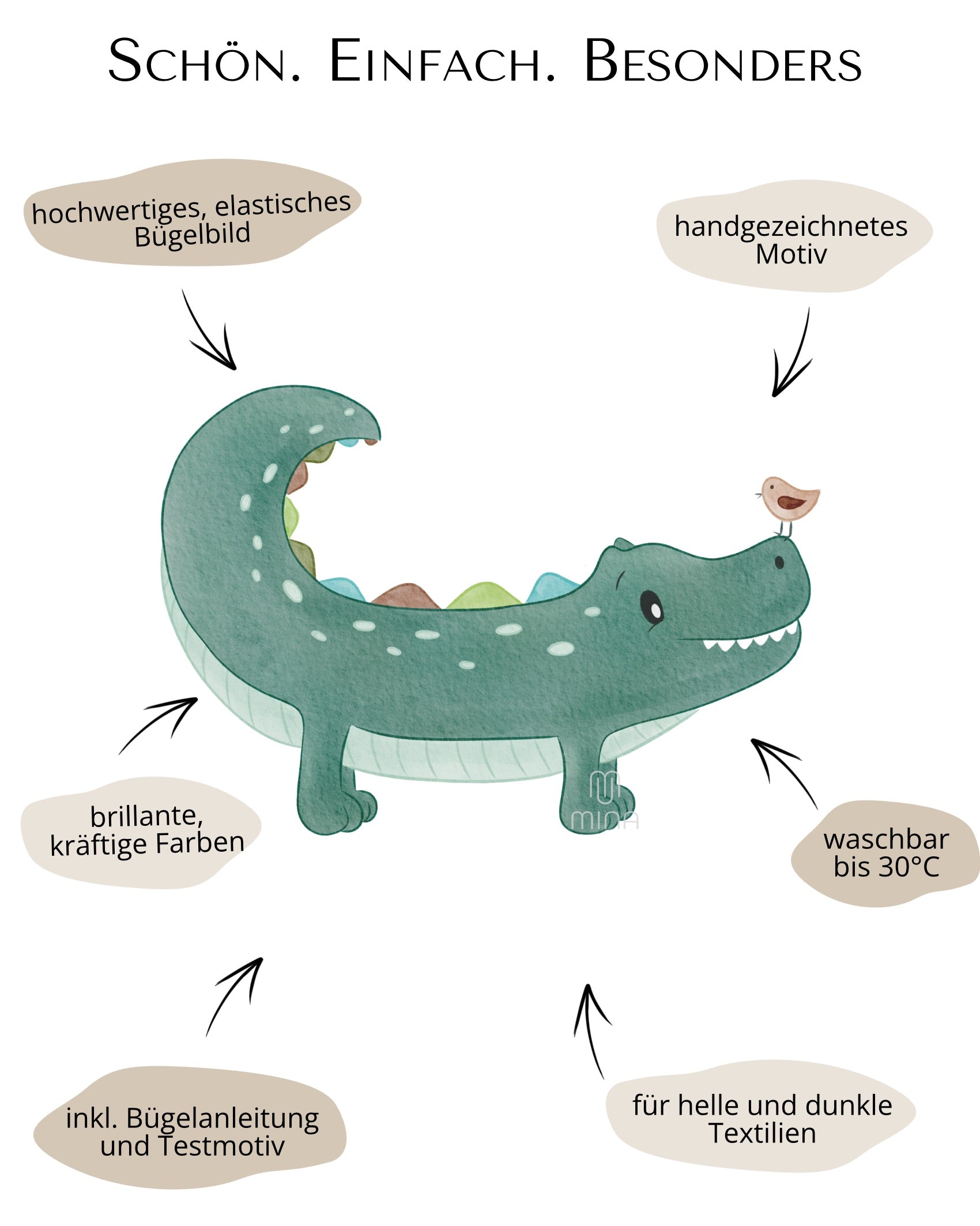 Bügelpatch Krokodil Vorteile
