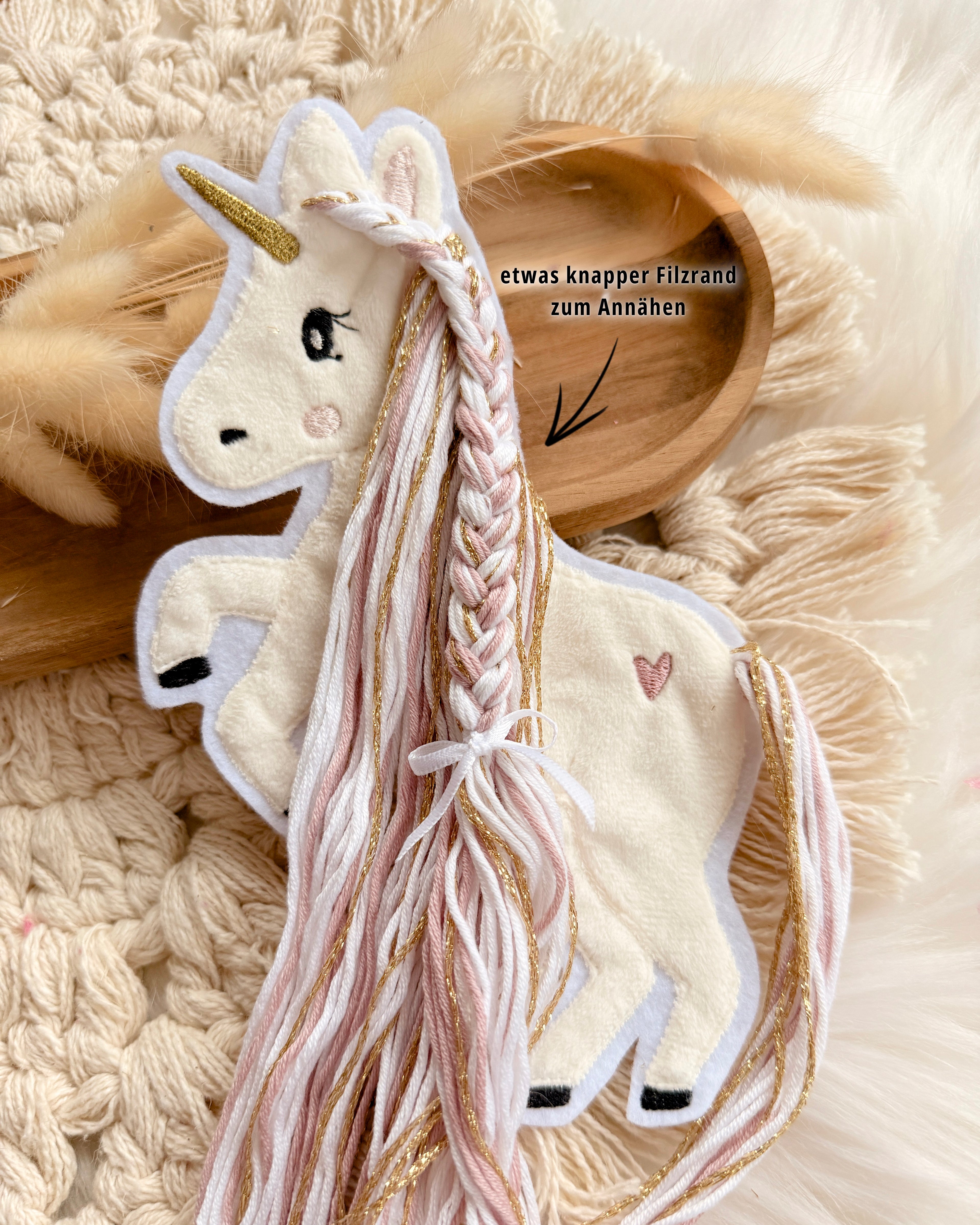 B-WARE Applikation Einhorn "Ella" - Altrosa/Gold