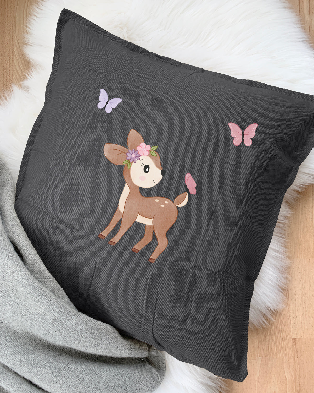 Rehkitz und Schmetterlinge DIY Kissen