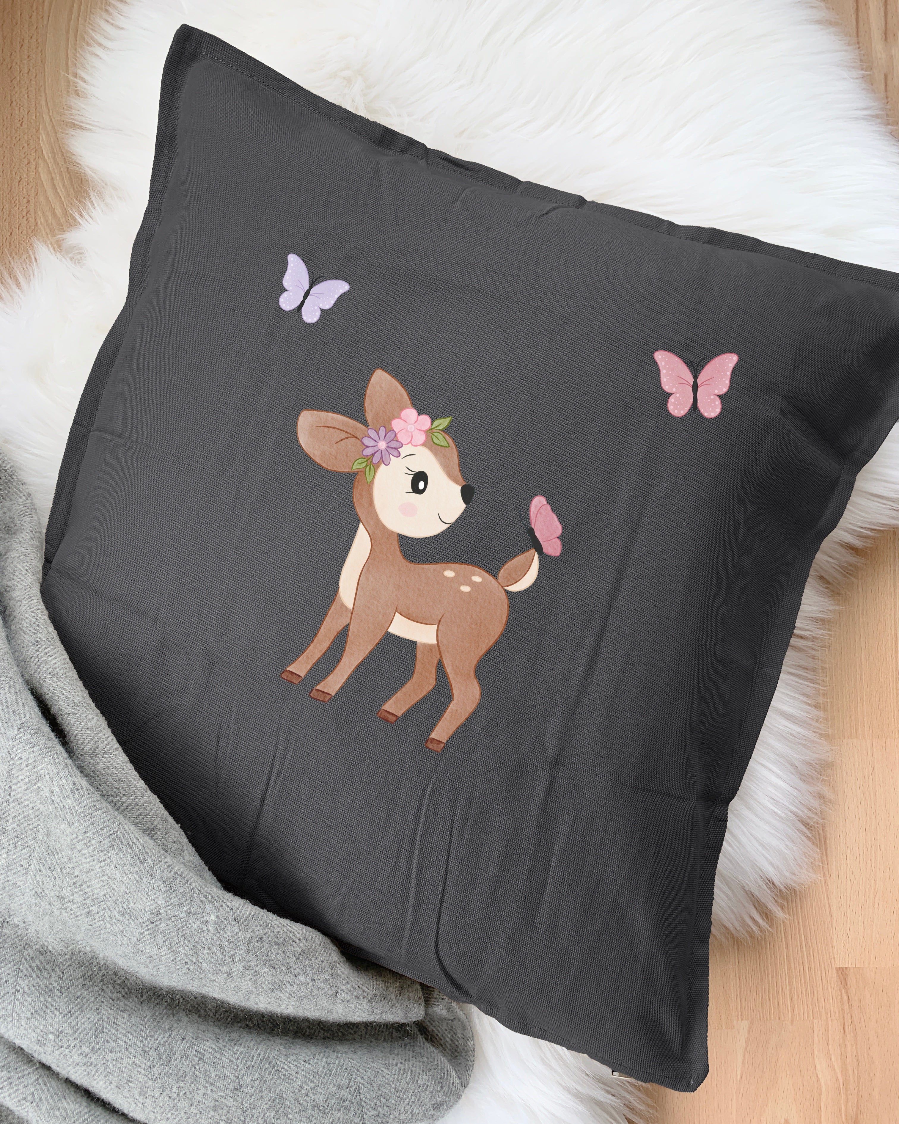 Rehkitz und Schmetterlinge DIY Kissen
