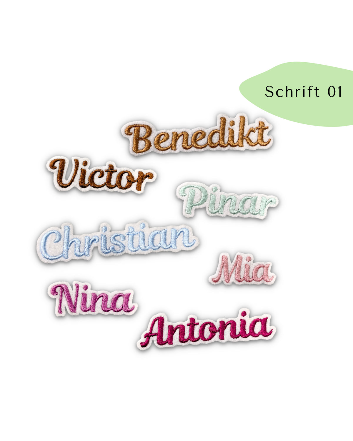Mini Namensapplikation auf weißem Filz - Schrift 01