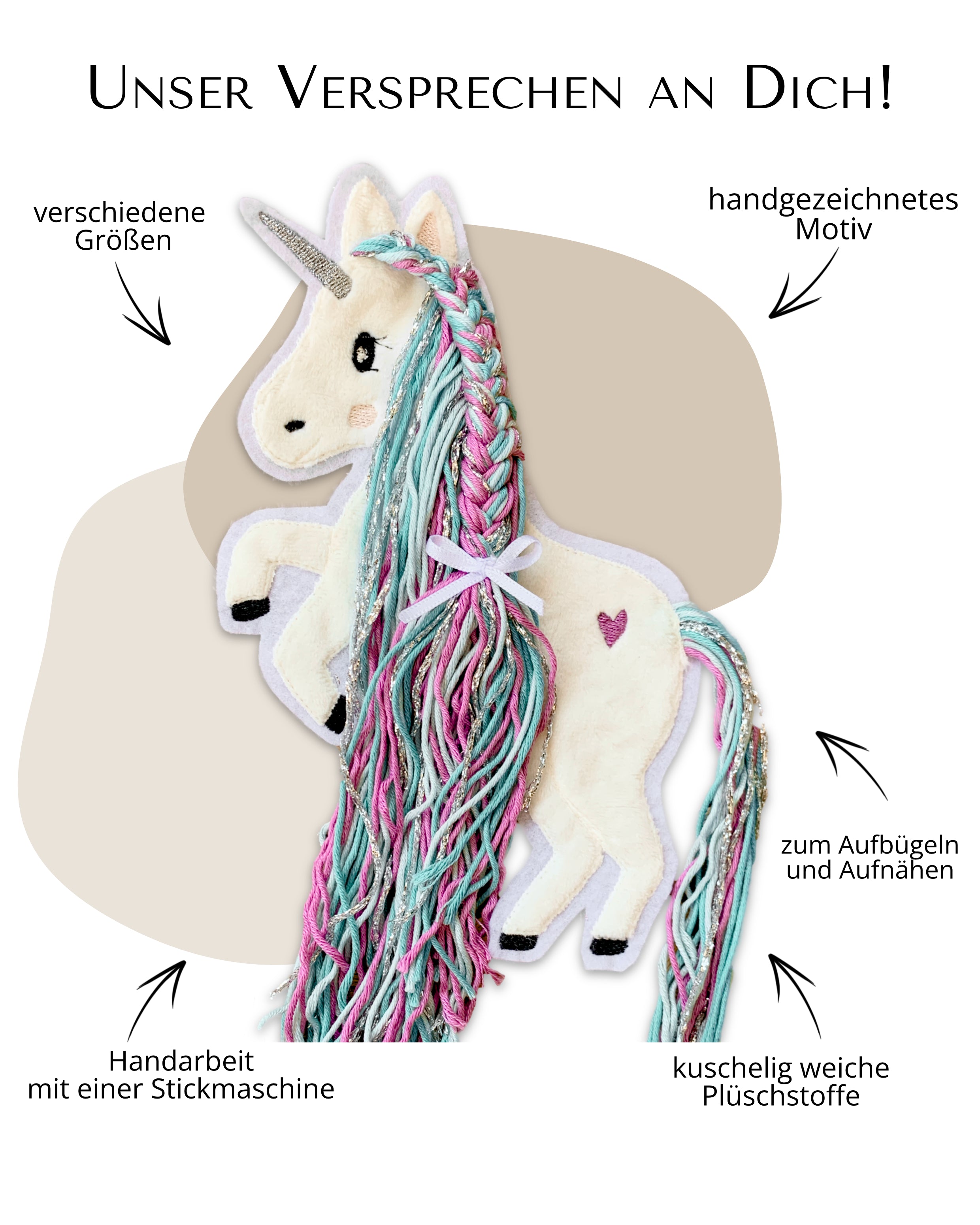 B-WARE Applikation Einhorn "Ella" - Türkis/Lila