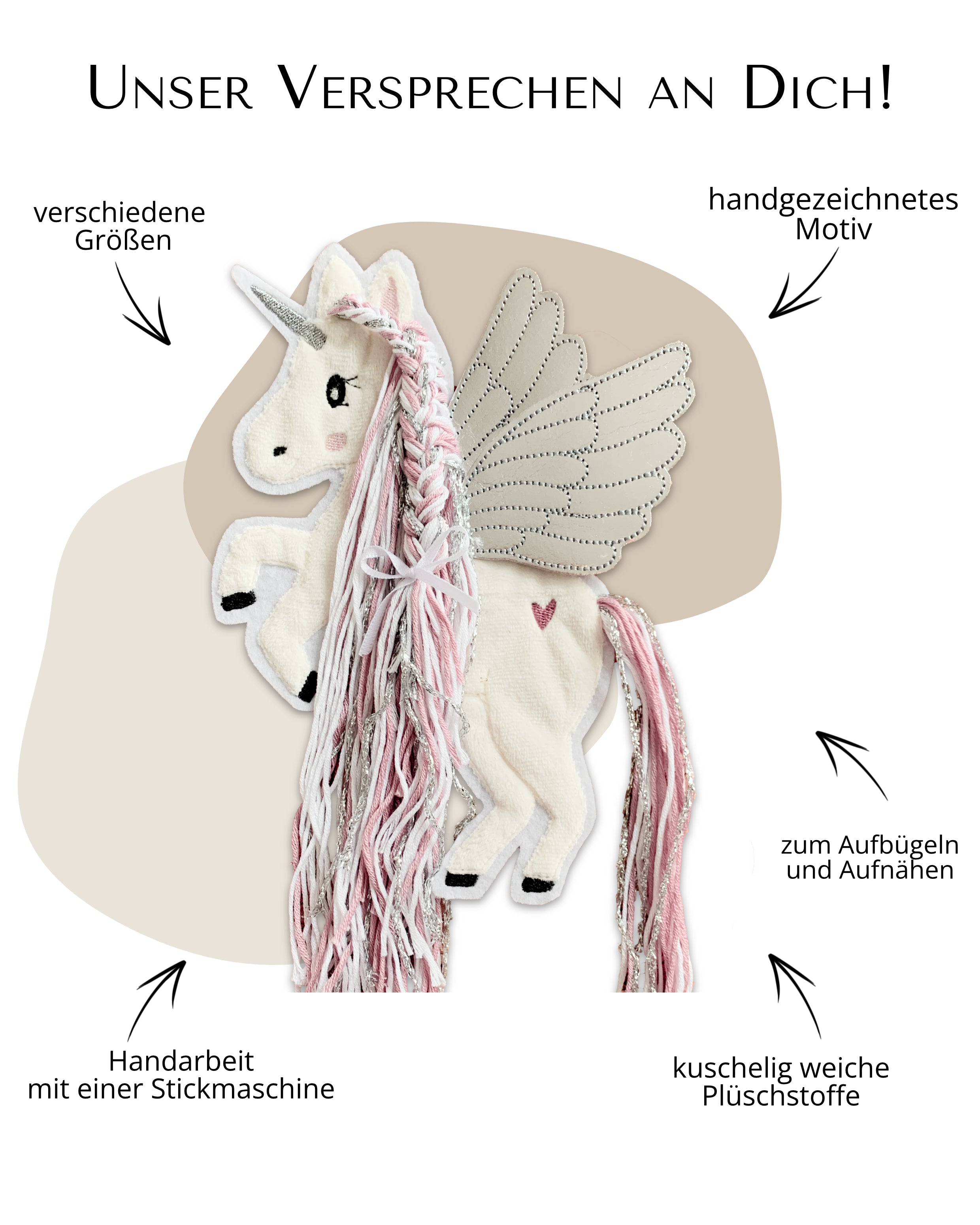 Applikation Pegasus "Pia" - Altrosa/Silber