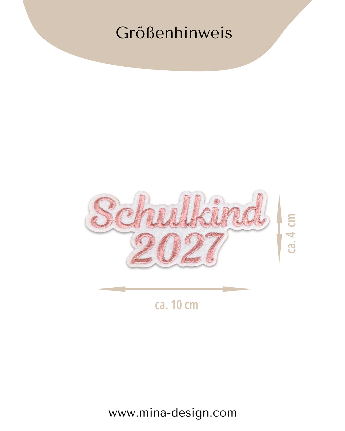 Applikation "Schulkind 2027" auf weißem Filz - Schrift 01