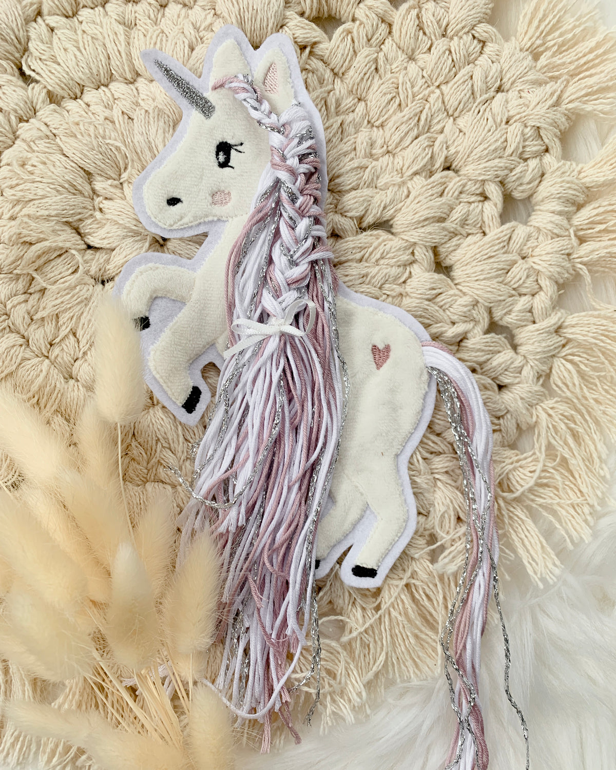 Applikation Einhorn "Ella" - Altrosa/Silber