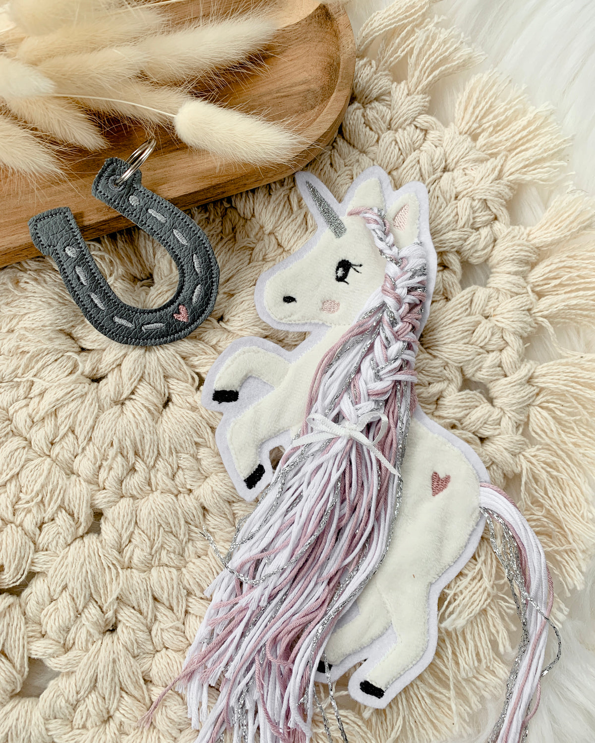 Applikation Einhorn "Ella" - Altrosa/Silber