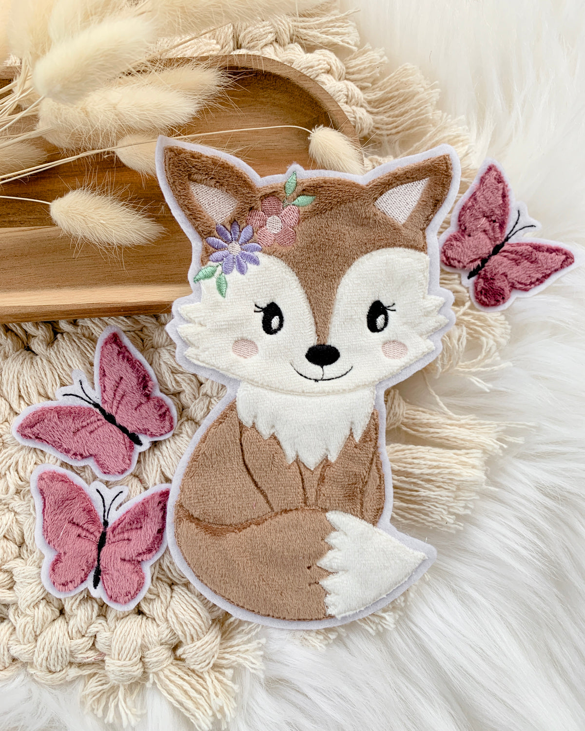 Aufnäher Boho Fuchs mit Schmetterlingen