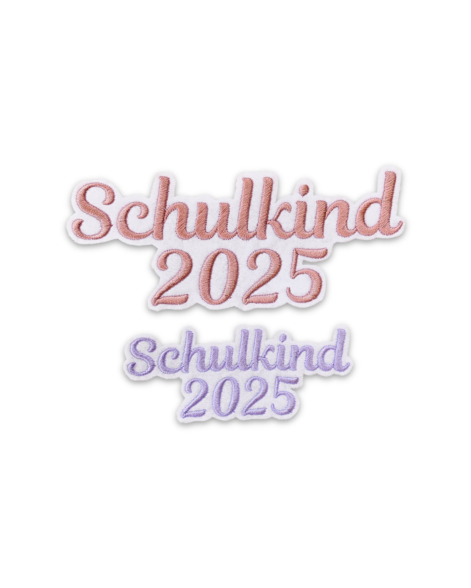 Applikation &quot;Schulkind 2025&quot; auf weißem Filz - Schrift 01 - ZWEITE WAHL