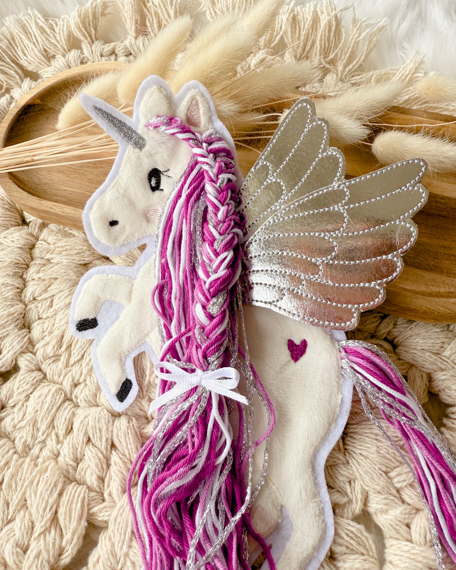 Applikation Einhorn mit Flügeln Pink Rosa Beere