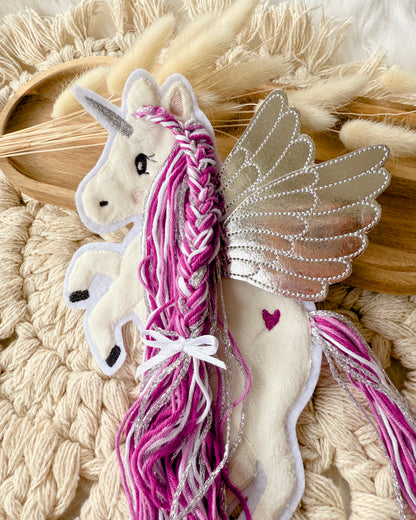 Applikation Einhorn mit Flügeln Pink Rosa Beere