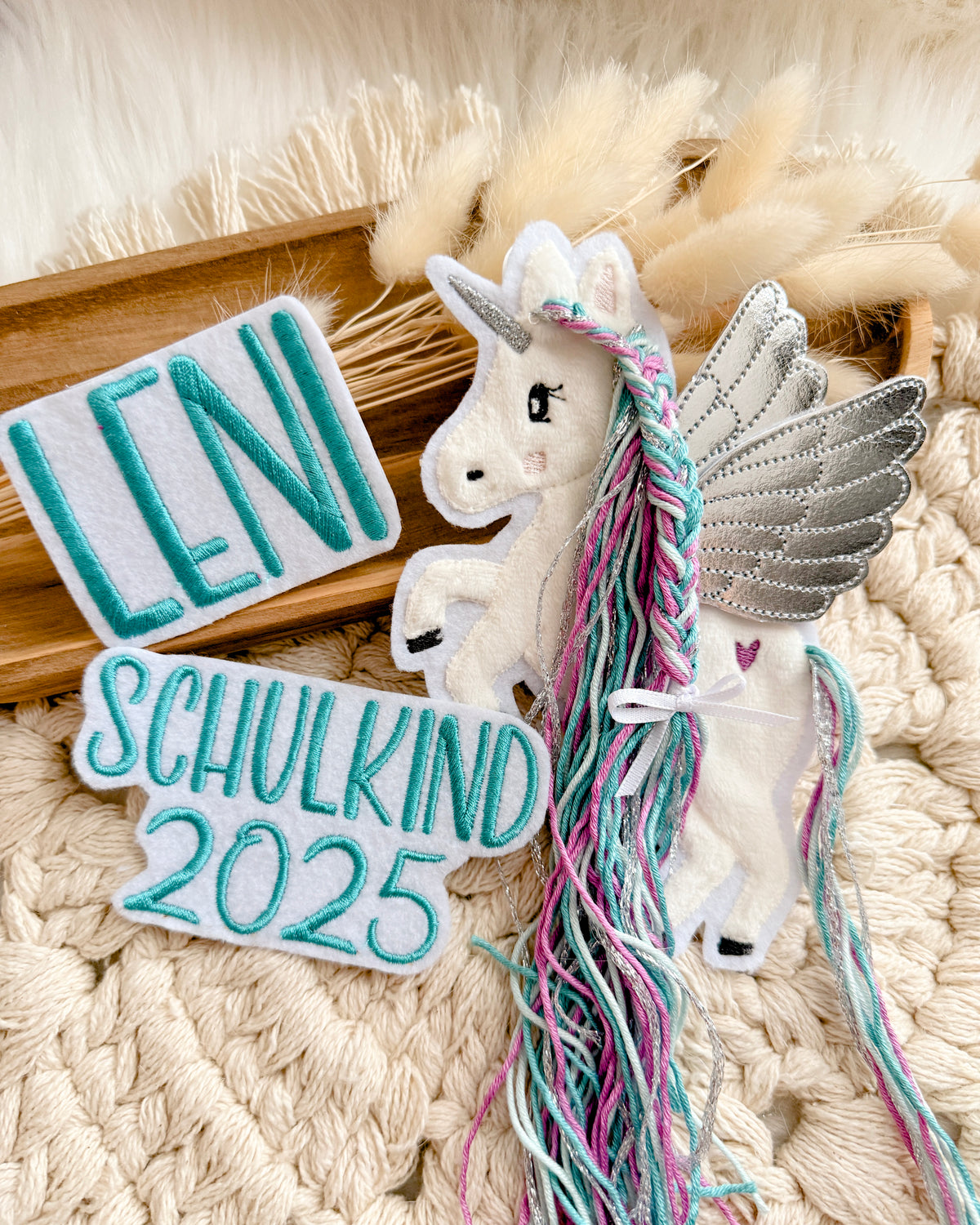 Bügelbild Pegasus Türkis mit Name