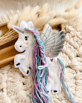 Aufnäher Einhorn mit Flügel Türkis Wollmähne