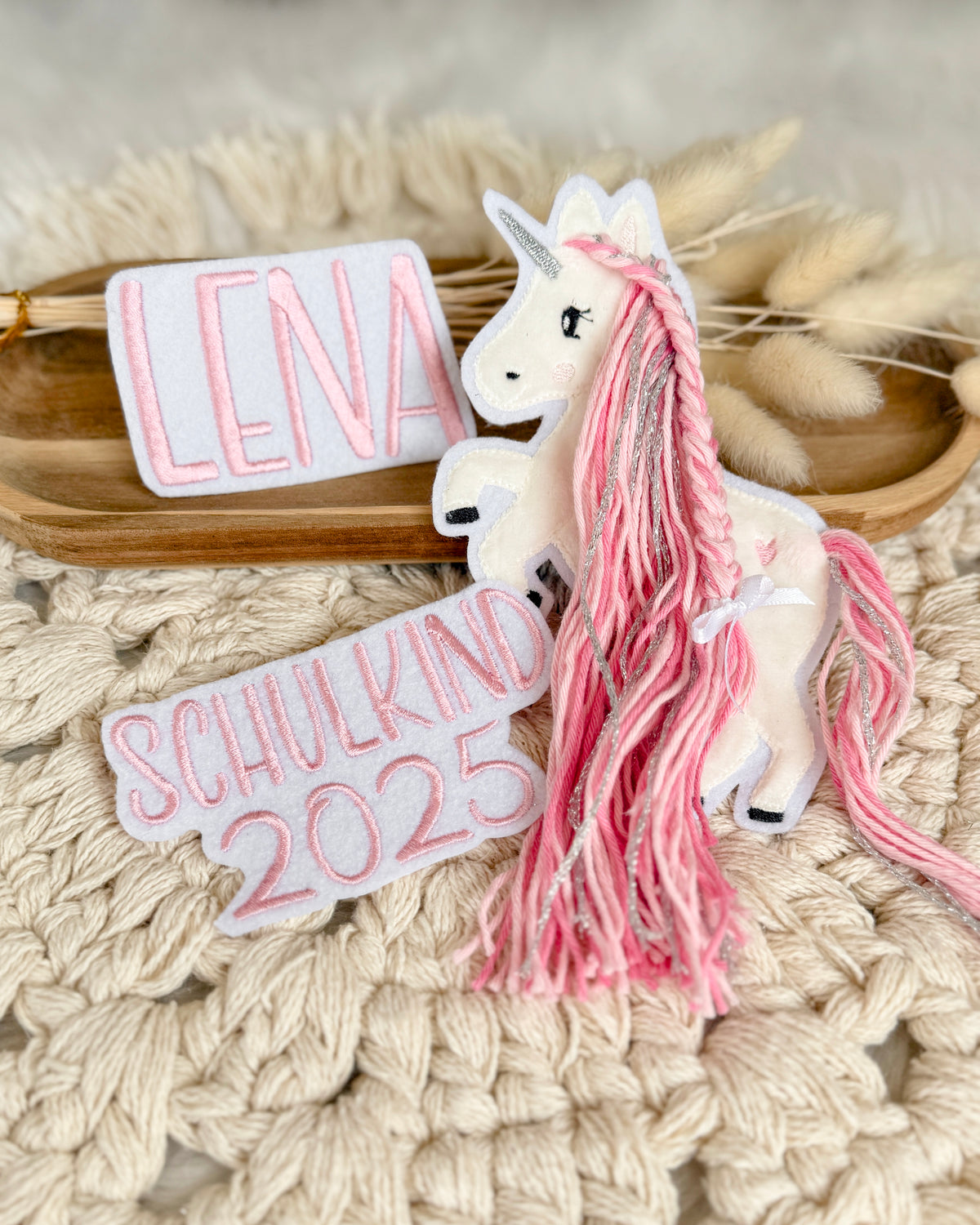 Applikation Einhorn Pferd mit Namen für Schultüte