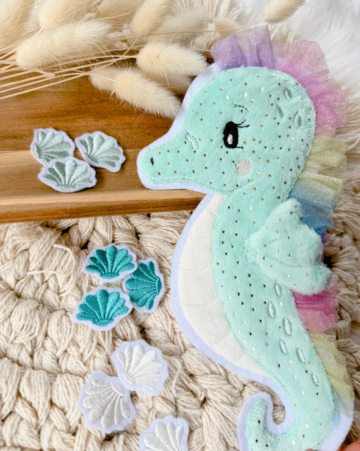 Seepferdchen Patches mit Muscheln
