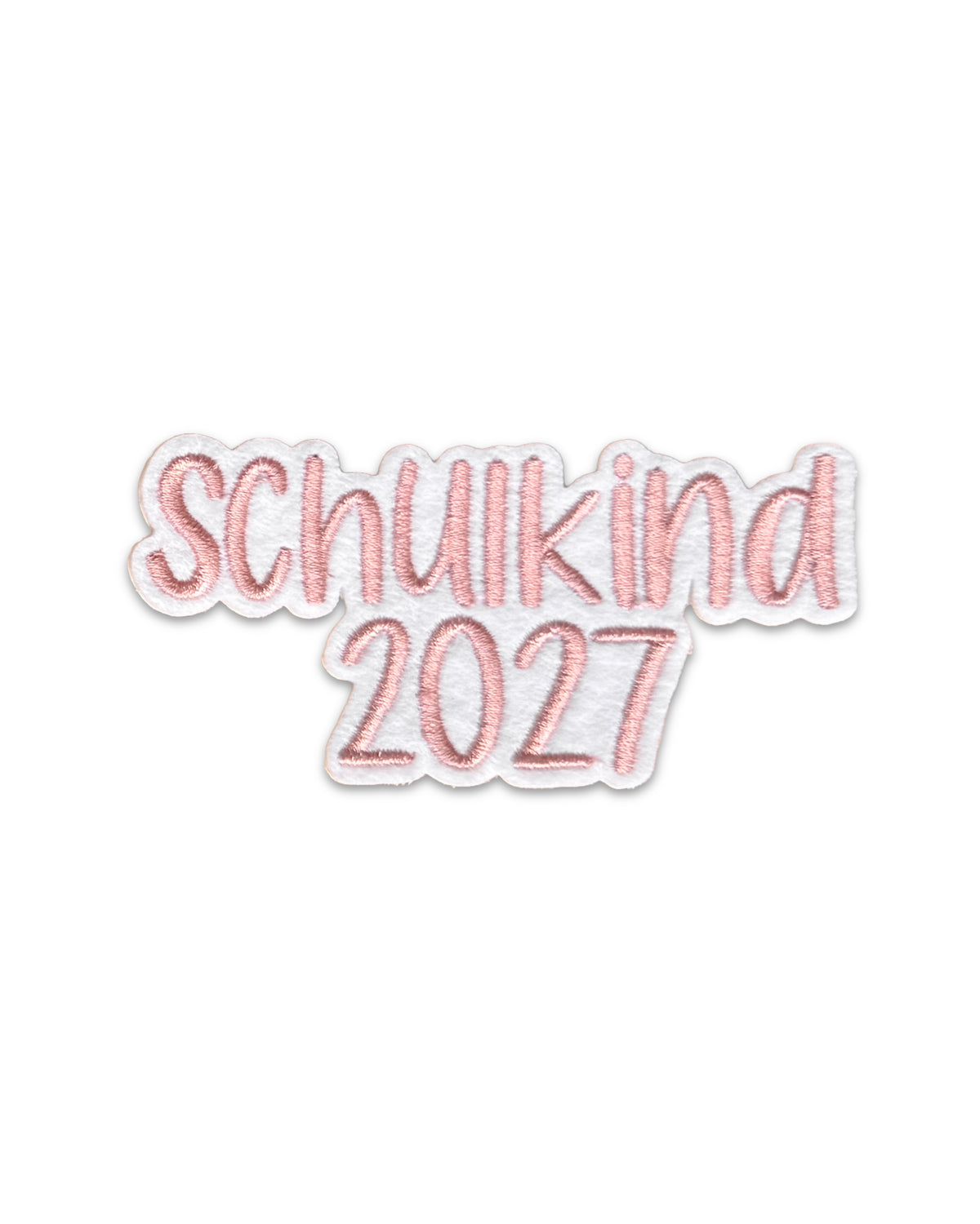 Applikation "Schulkind 2027" auf weißem Filz - Schrift 04