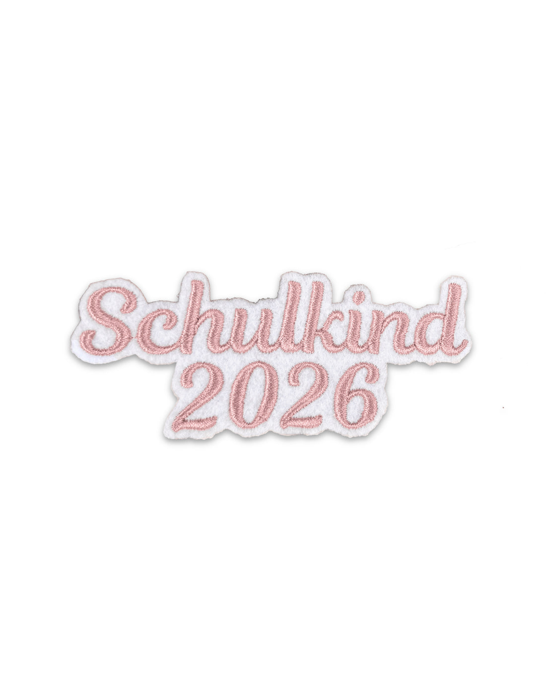 Applikation &quot;Schulkind 2026&quot; auf weißem Filz - Schrift 01