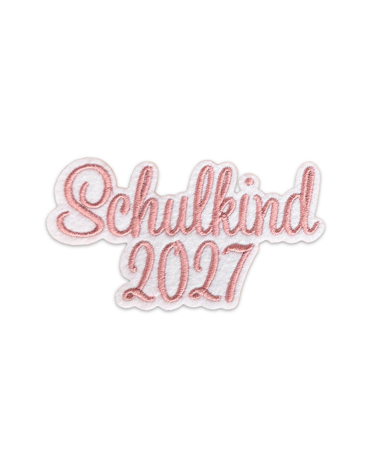 Applikation "Schulkind 2027" auf weißem Filz - Schrift 02