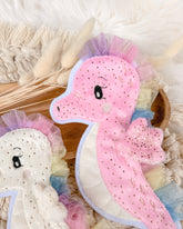 Seepferdchen Bügelbil Rosa mit Regenbogen