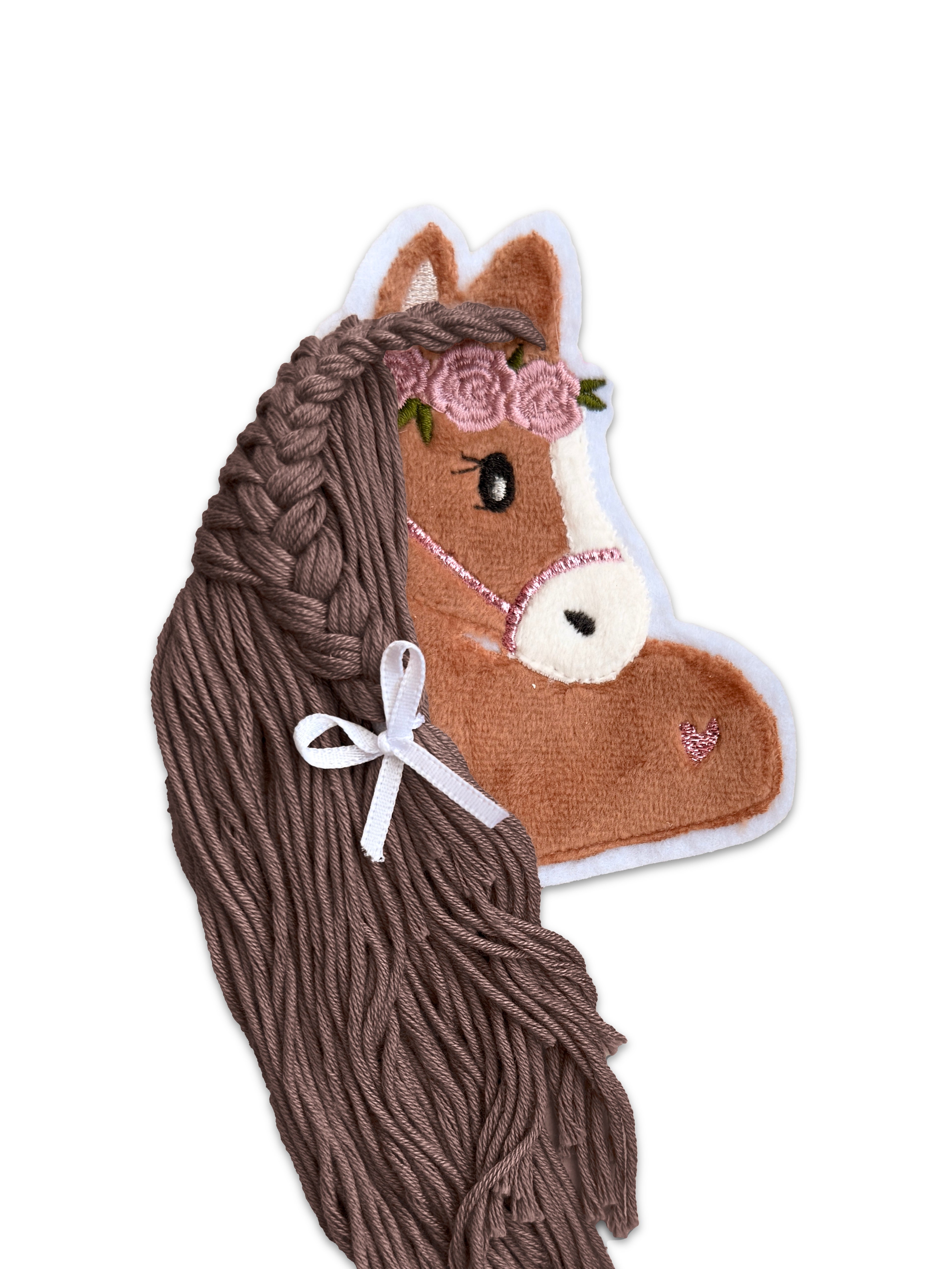 Applikation Pferd &quot;Paula&quot; in Rotbraun mit dunkler Wollmähne - Einzelstück