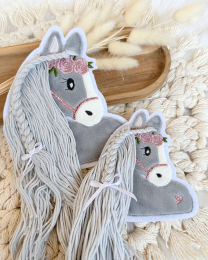 Aufnäher graues Pferd mit Rosa