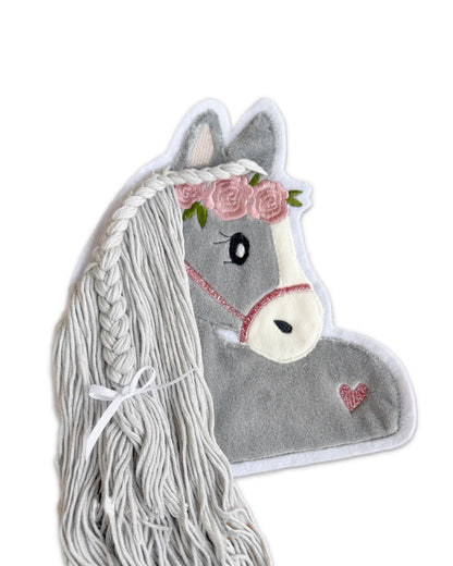 Applikation Pferd Grau mit Rosa