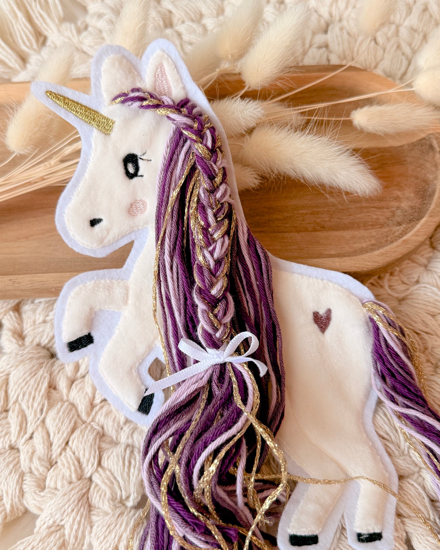 Applikation Einhorn "Ella" - Pflaume/Gold