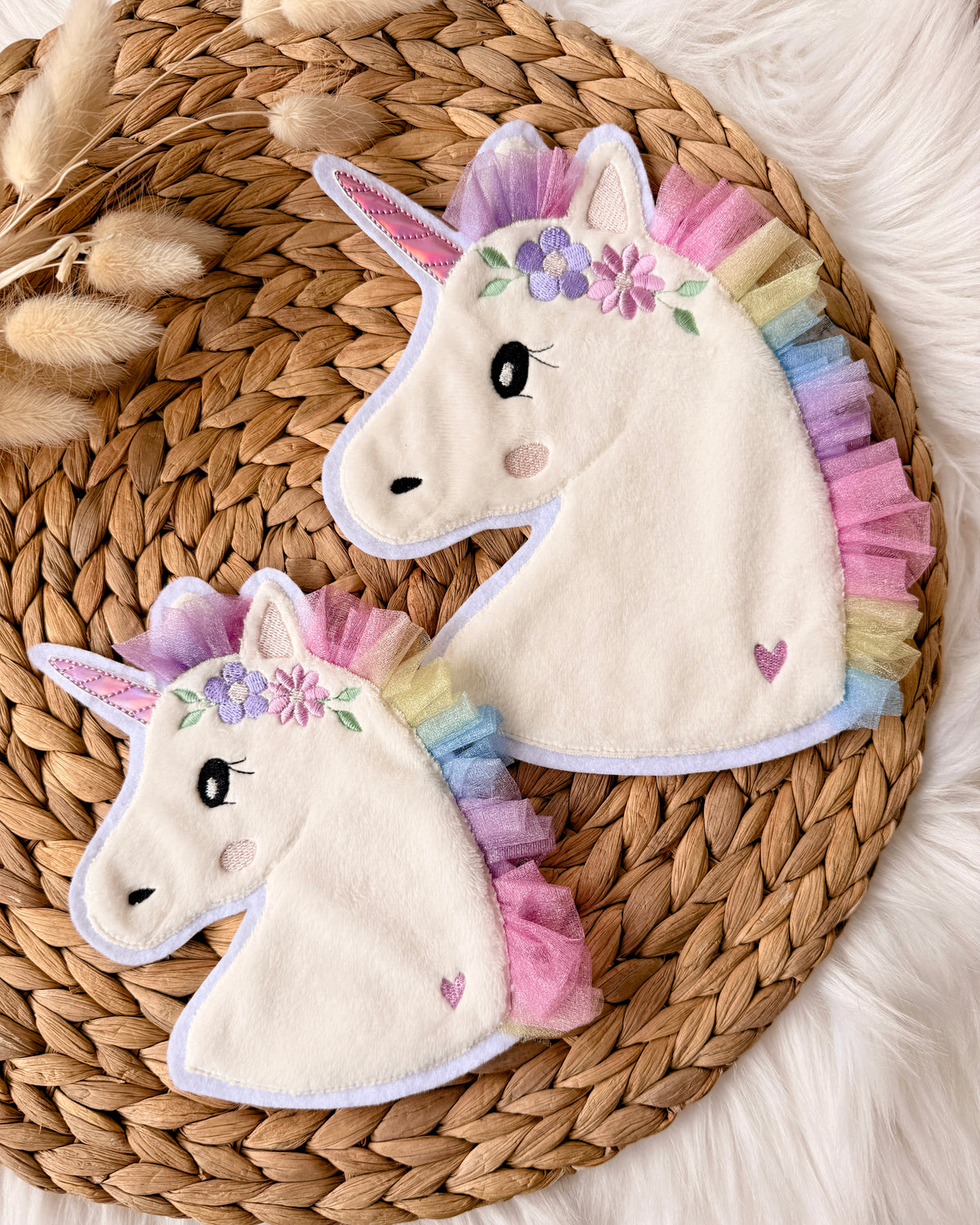 Aufbügler Einhorn Rosa Tüll Mähne