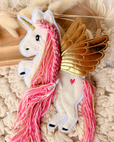 Pegasus Aufnäher Pink und Gold mit Wollmähne
