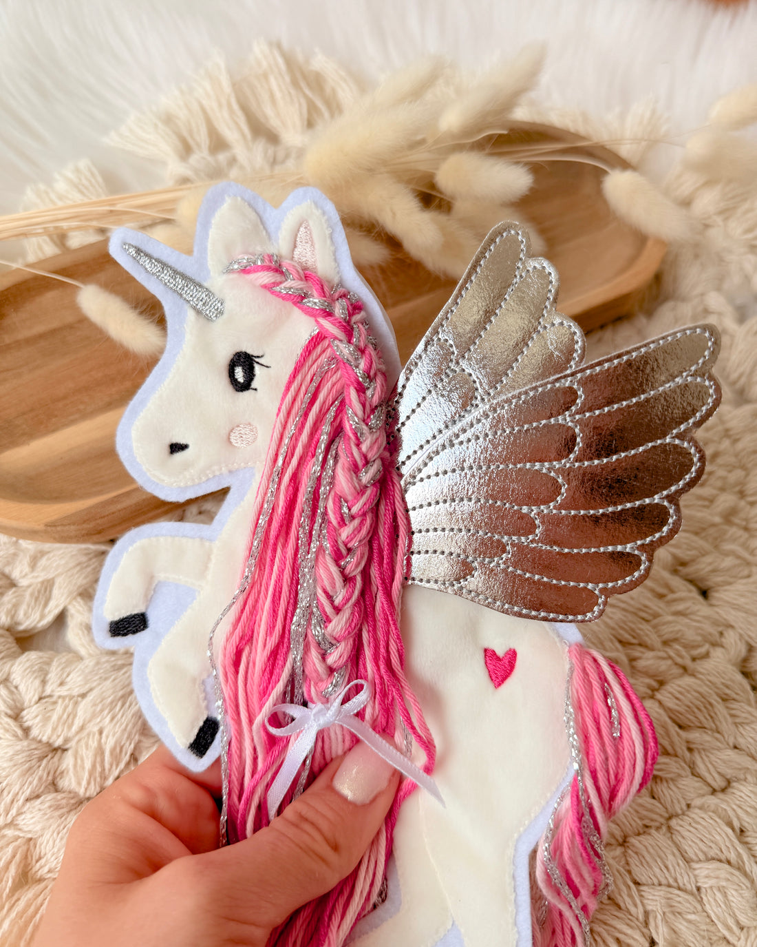 Patch Pegasus Pink Einhorn Wolle