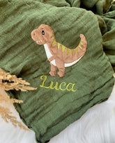 personalisierte Mullwindel mit Dinosaurier