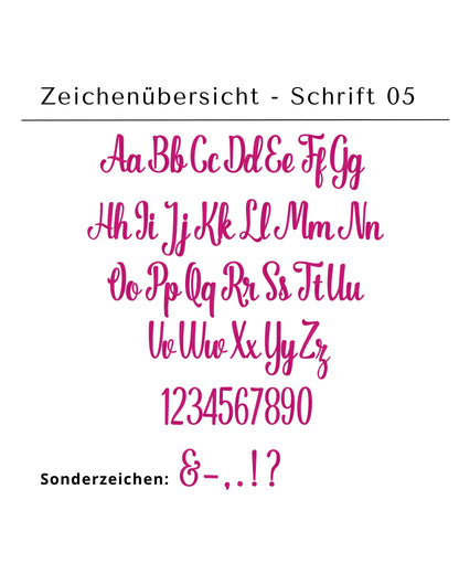 Datumsapplikation auf weißem Filz - Schrift 05