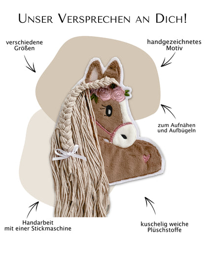 Applikation Pferd &quot;Paula&quot; in Rosé mit beiger Wollmähne