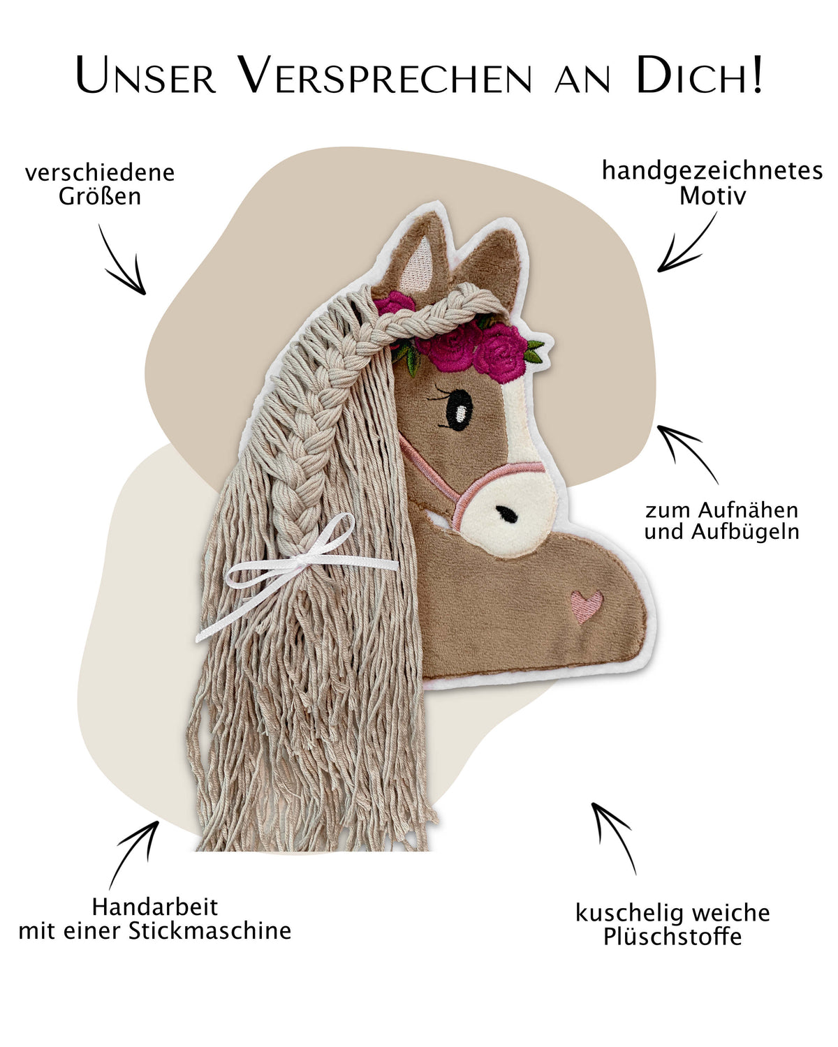 Applikation Pferd "Paula" mit beiger Wollmähne