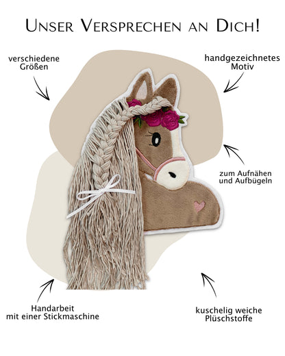 Applikation Pferd &quot;Paula&quot; mit beiger Wollmähne