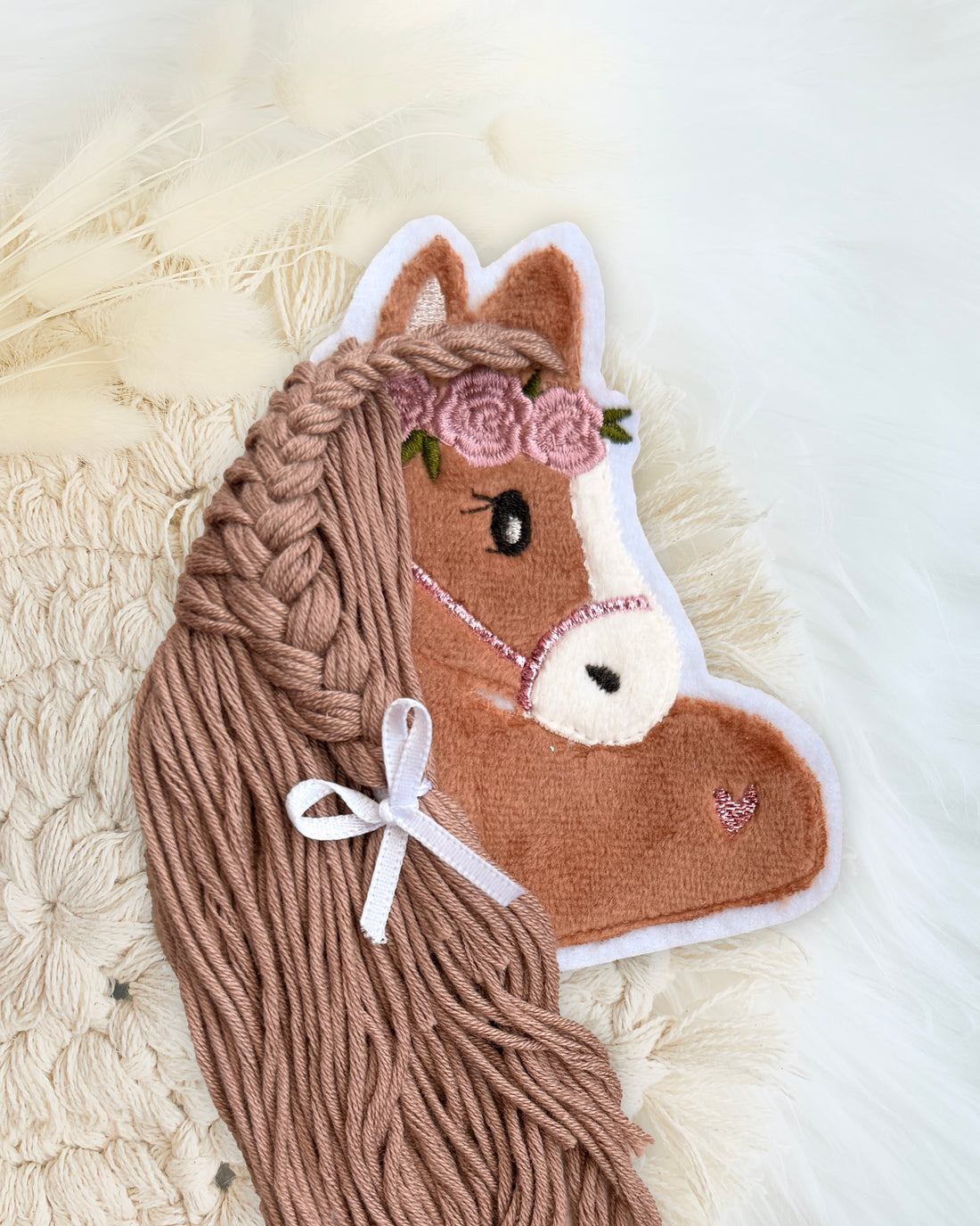 Applikation Pferd &quot;Paula&quot; in Rotbraun mit heller Wollmähne - Einzelstück